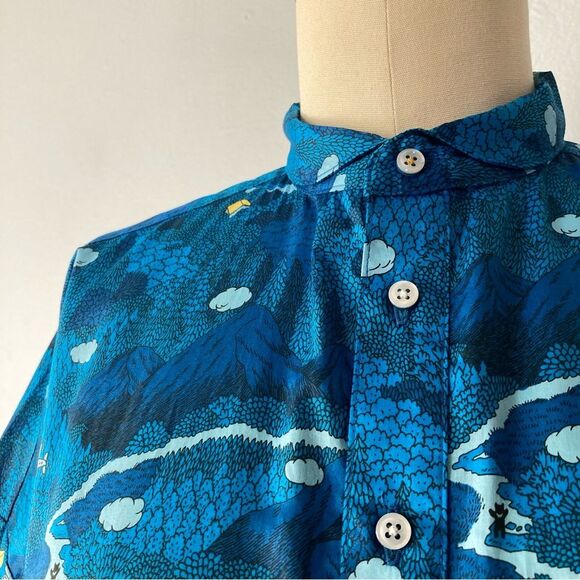 Marble Sud Womens Top Button Up Oversized Boxy Drop Shoulder Bear Mountain Plane - Picture 4 of 8